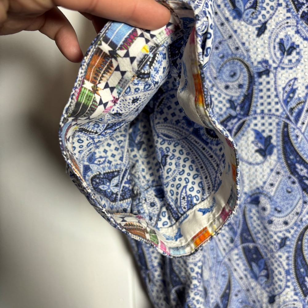 Robert Graham 2XL Blue Paisley Short‎ Sleeve Button Down Classic Fit Maximalist - Picture 4 of 8